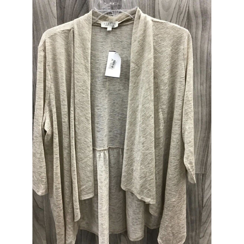NWT - Status by Chenault Beige Ran Open Front Asymmetric 3/4 Sleeve Women’s 1X